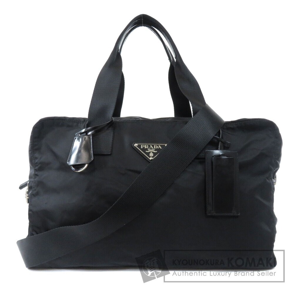 Prada Black Tessuto Travel Boston Duffle Bag Saffiano leather